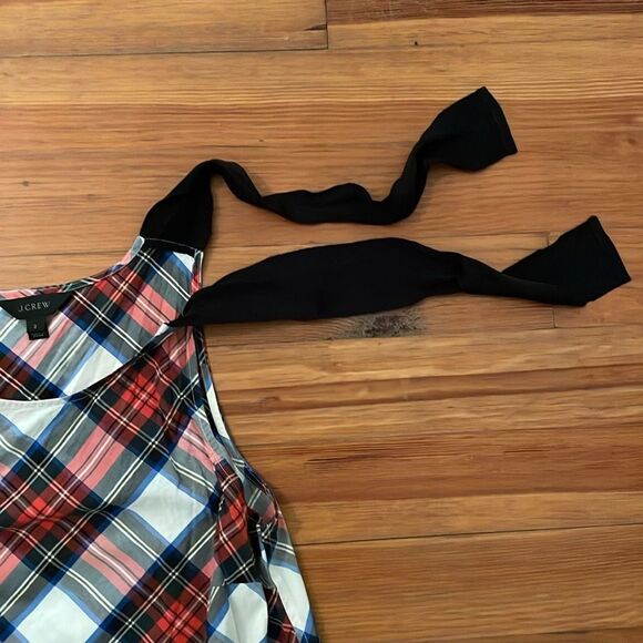J. Crew Tartan Plaid Bow Shoulder Sleeveless Top Womens Size 2 Christmas Holiday - Picture 4 of 9